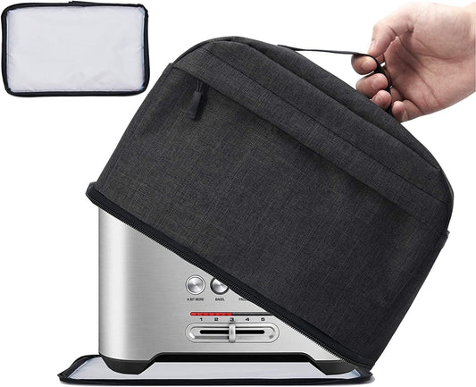 VOSDANS 2 Slice Toaster Cover with Removable Bottom 2-In-1 Toaster Bag with Pockets Toaster Storage Bag with Handle, Dust and Fingerprint Protection, Machine Washable, Black (Patent Design)
