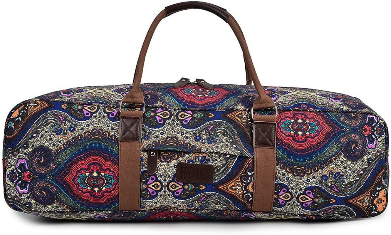 FREMOUS All-In-One Yoga Mat Bag, Duffel Carrier Patterned Canvas with Pocket and Zipper