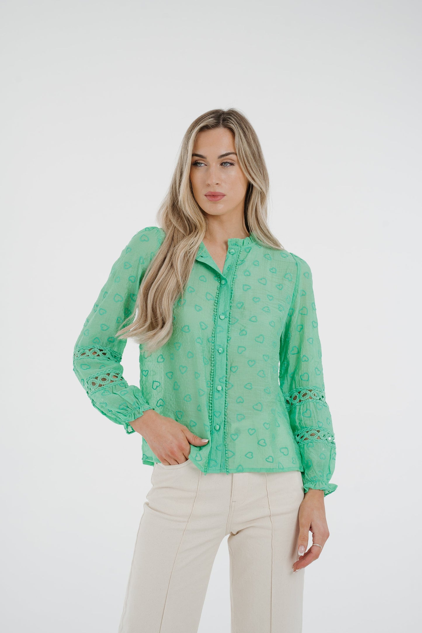 Ally Embroidered Detail Blouse In Green