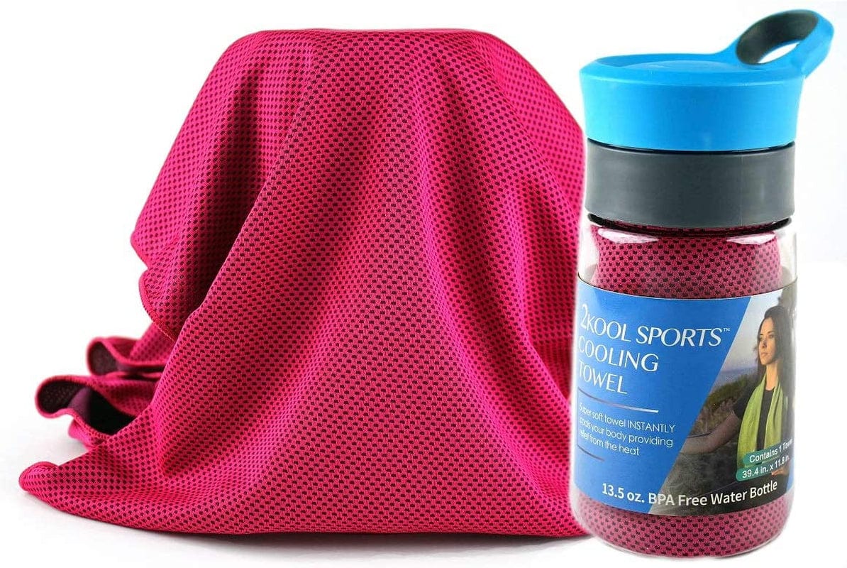 2Kool Sports™ Cooling Towel with 13.5 Oz. BPA Free Tritan Water Bottle for Sports, Works Well as a Soft Breathable FACE Cover (Grey)