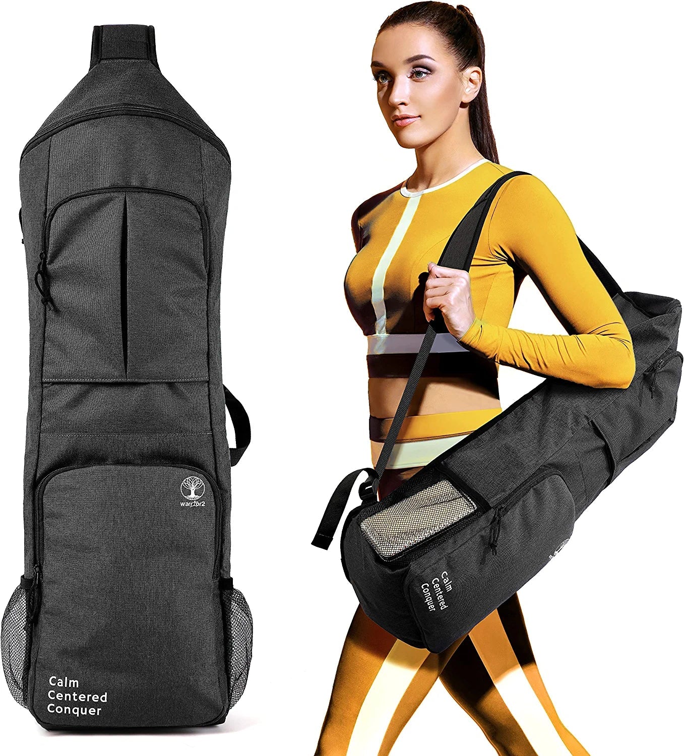 WARRIOR2 Yoga Mat Holder Carrier, Yoga Backpack Fits 1/2 Inch Thick Mat, Large Pockets & Waterbottle Holders | Full Zip Yoga Mat Carrying Bag for Women Men Gym Sport Travel Bike Yogaaccessories