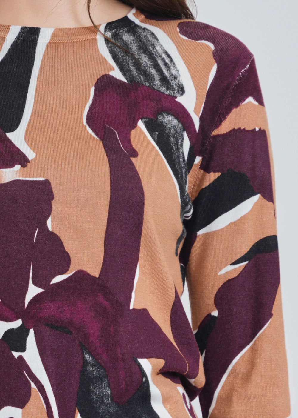 Abstract Burgundy Camel Knit Top