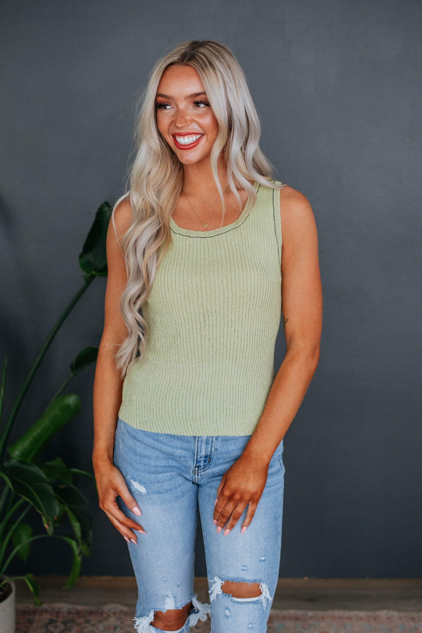 Aiden Knit Tank - Avocado