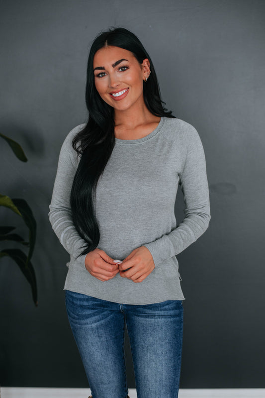 Anneke Long Sleeve Top - Heather Grey