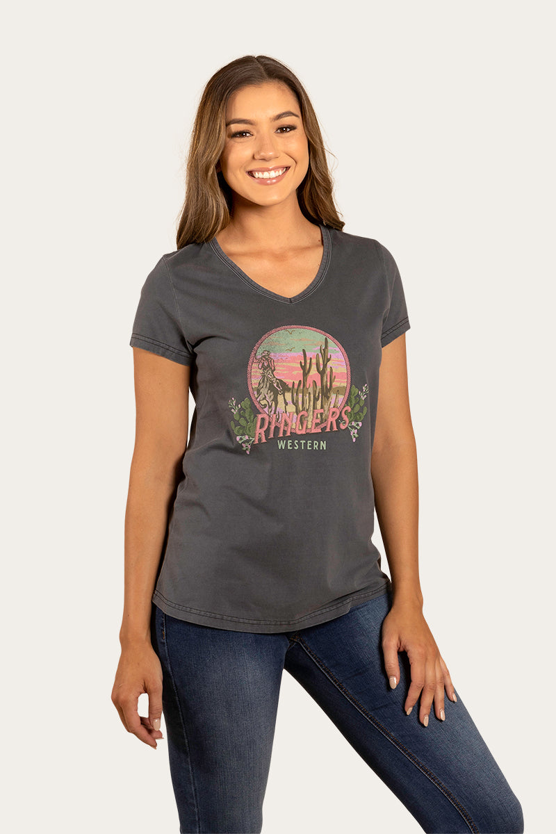 Vista Womens V-Neck Relaxed Fit T-Shirt - Black