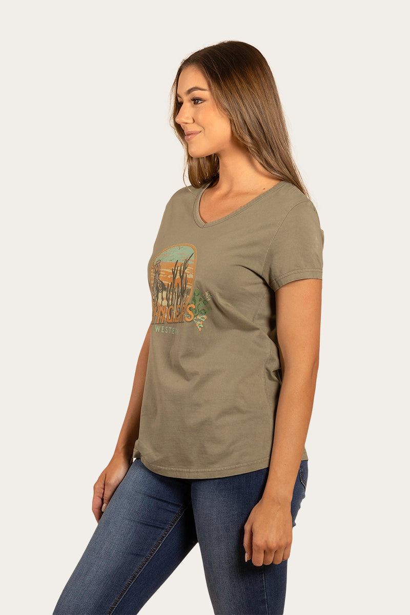 Vista Womens V-Neck Relaxed Fit T-Shirt - Olive