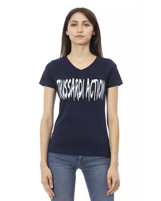 V-Neck Short Sleeve T-Shirt with Front Print S Women