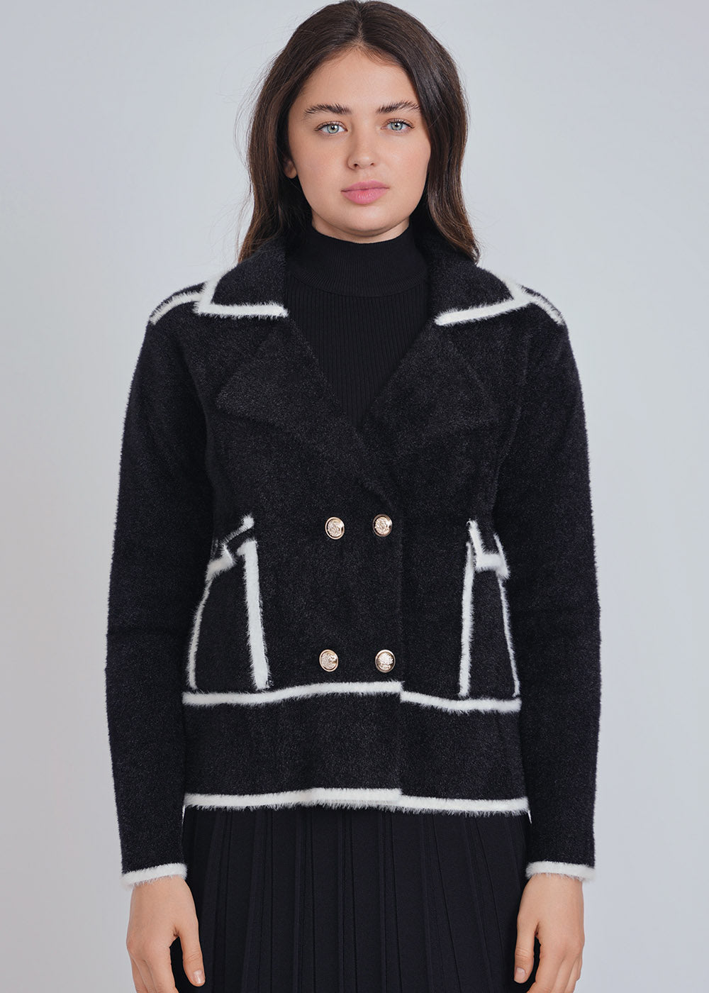 Warm Knit Cardigan with Formal Lapel