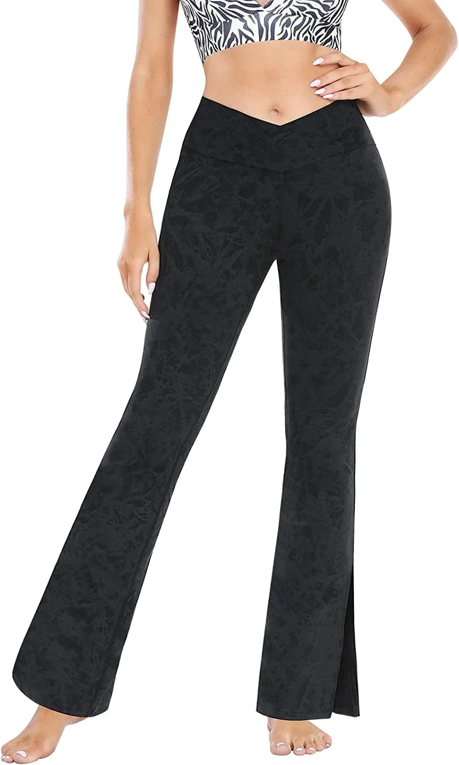 A AGROSTE Women'S Casual Bootleg Yoga Pants V Crossover High Waisted Workout Bootcut Yoga Pants Leggings