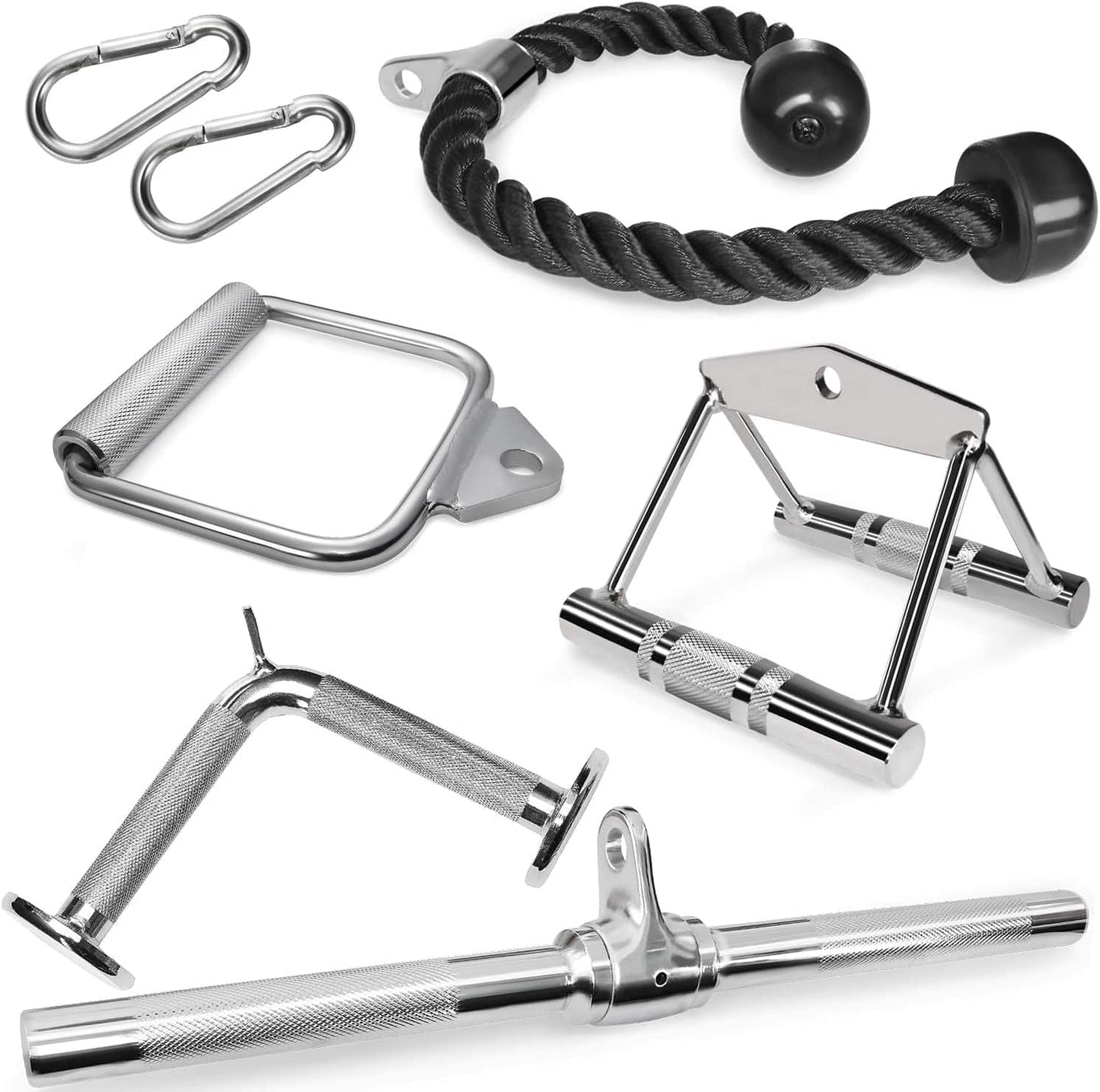 A2ZCARE Combo LAT Pull down Attachment - Cable Machine Accessories for Home Gym with Multi Option: V-Handle, Tricep Rope, D-Handle, V-Shaped Bar, Curl Bar and Rotating Bar