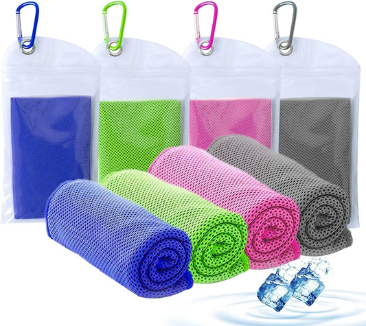 Amgico Cooling Towels 4 Pack, Microfiber Cooling Towel for Neck, Instant Cooling Relief, Super Absorbent Cold Towel for Camping, Hiking, Gym Workout, Fitness, Yoga Cool Towels