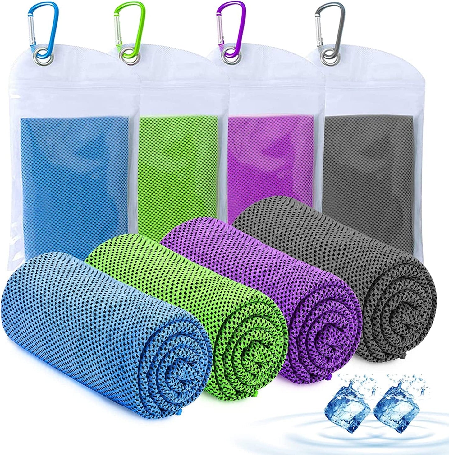 Amgico Cooling Towels 4 Pack, Microfiber Cooling Towel for Neck, Instant Cooling Relief, Super Absorbent Cold Towel for Camping, Hiking, Gym Workout, Fitness, Yoga Cool Towels
