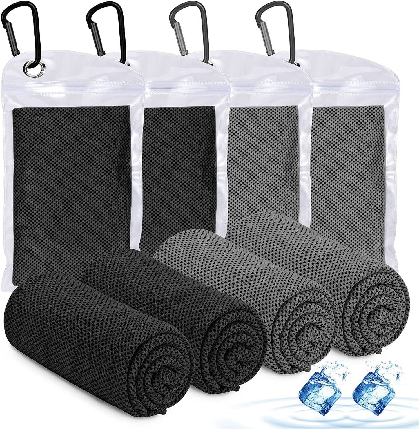 Amgico Cooling Towels 4 Pack, Microfiber Cooling Towel for Neck, Instant Cooling Relief, Super Absorbent Cold Towel for Camping, Hiking, Gym Workout, Fitness, Yoga Cool Towels