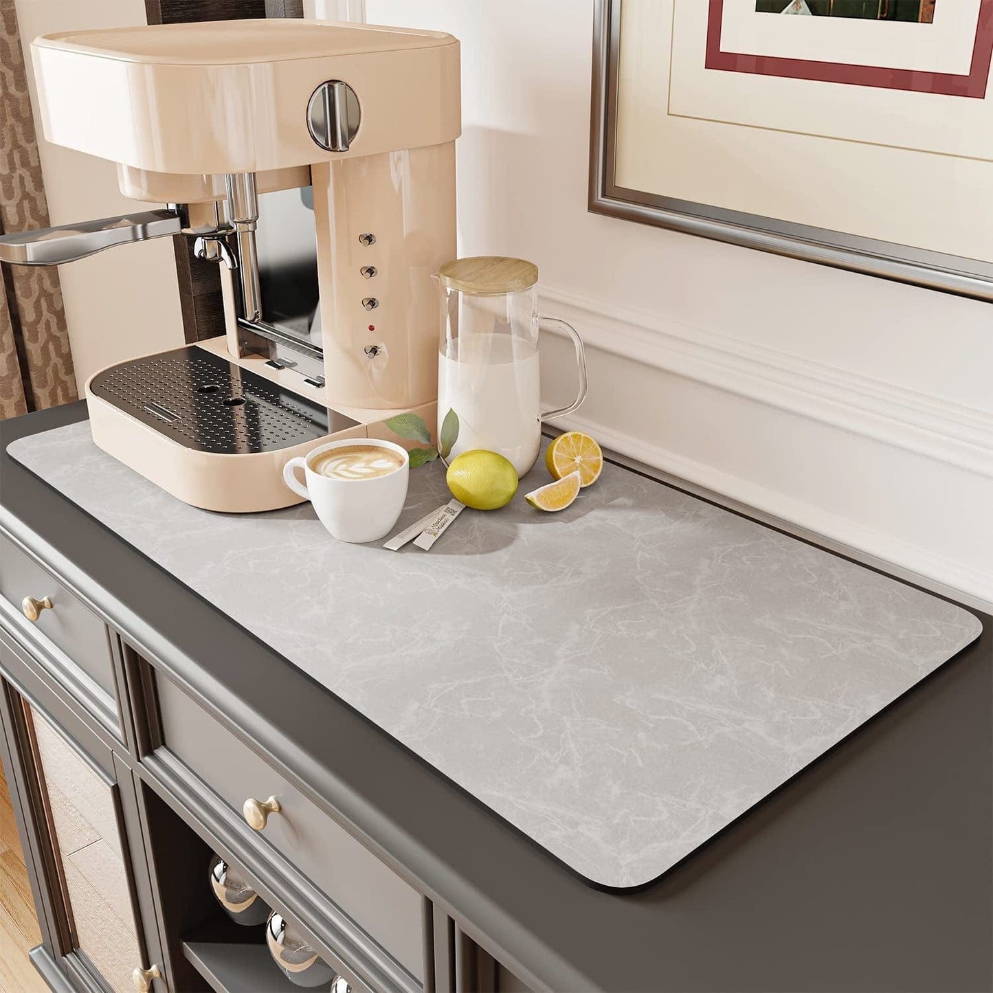 Amoami-Coffee Mat Hide Stain Rubber Backed Absorbent Dish Drying Mat for Kitchen Counter-Coffee Bar Accessories Fit under Coffee Maker Coffee Machine Coffee Pot Espresso Machine Dish Rack 12"X19