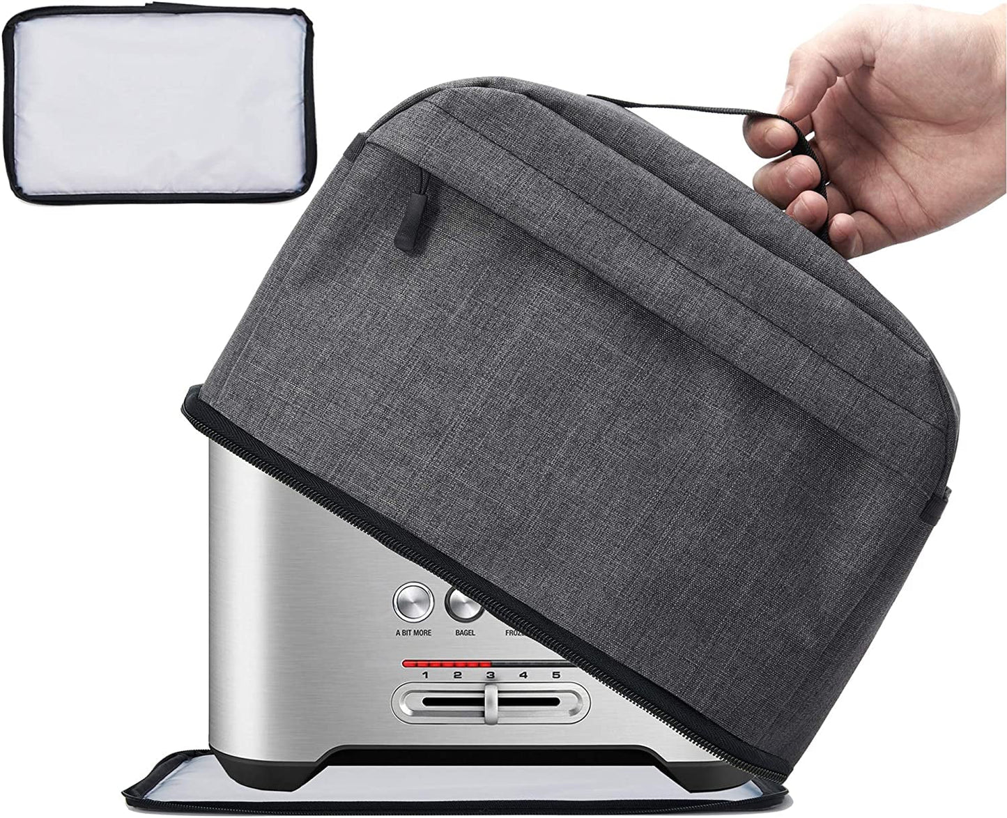 VOSDANS 2 Slice Toaster Cover with Removable Bottom 2-In-1 Toaster Bag with Pockets Toaster Storage Bag with Handle, Dust and Fingerprint Protection, Machine Washable, Black (Patent Design)