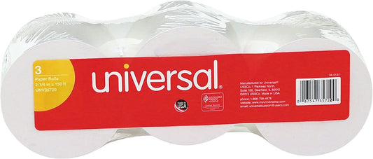 Universal 35720 Adding Machine/Calculator Roll, 16 Lb, 1/2" Core, 2-1/4" X 150 Ft, White (Pack of 3) (UNV35720)