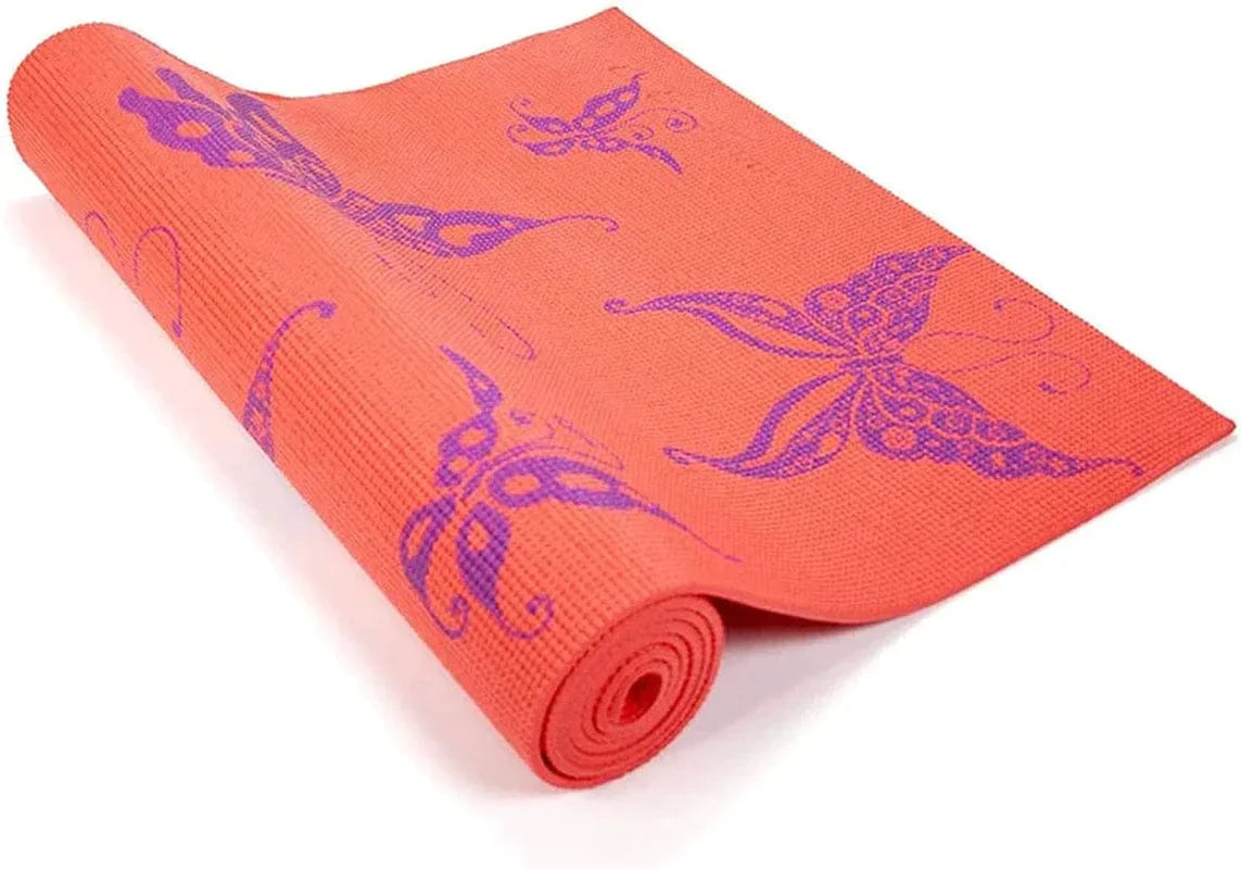 Wai Lana Yoga and Pilates Mat Butterfly (Coral) - 1/4 Inch Extra Thick Non-Slip Stylish, Latex-Free, Lightweight, Optimum Comfort