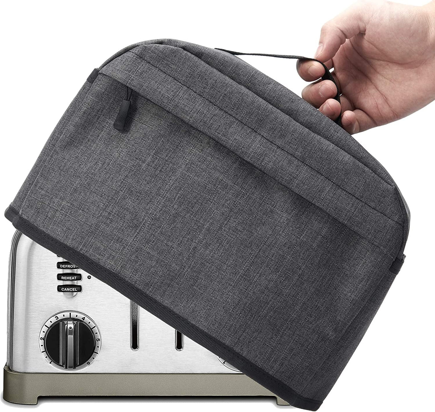 VOSDANS 2 Slice Toaster Cover with Removable Bottom 2-In-1 Toaster Bag with Pockets Toaster Storage Bag with Handle, Dust and Fingerprint Protection, Machine Washable, Black (Patent Design)