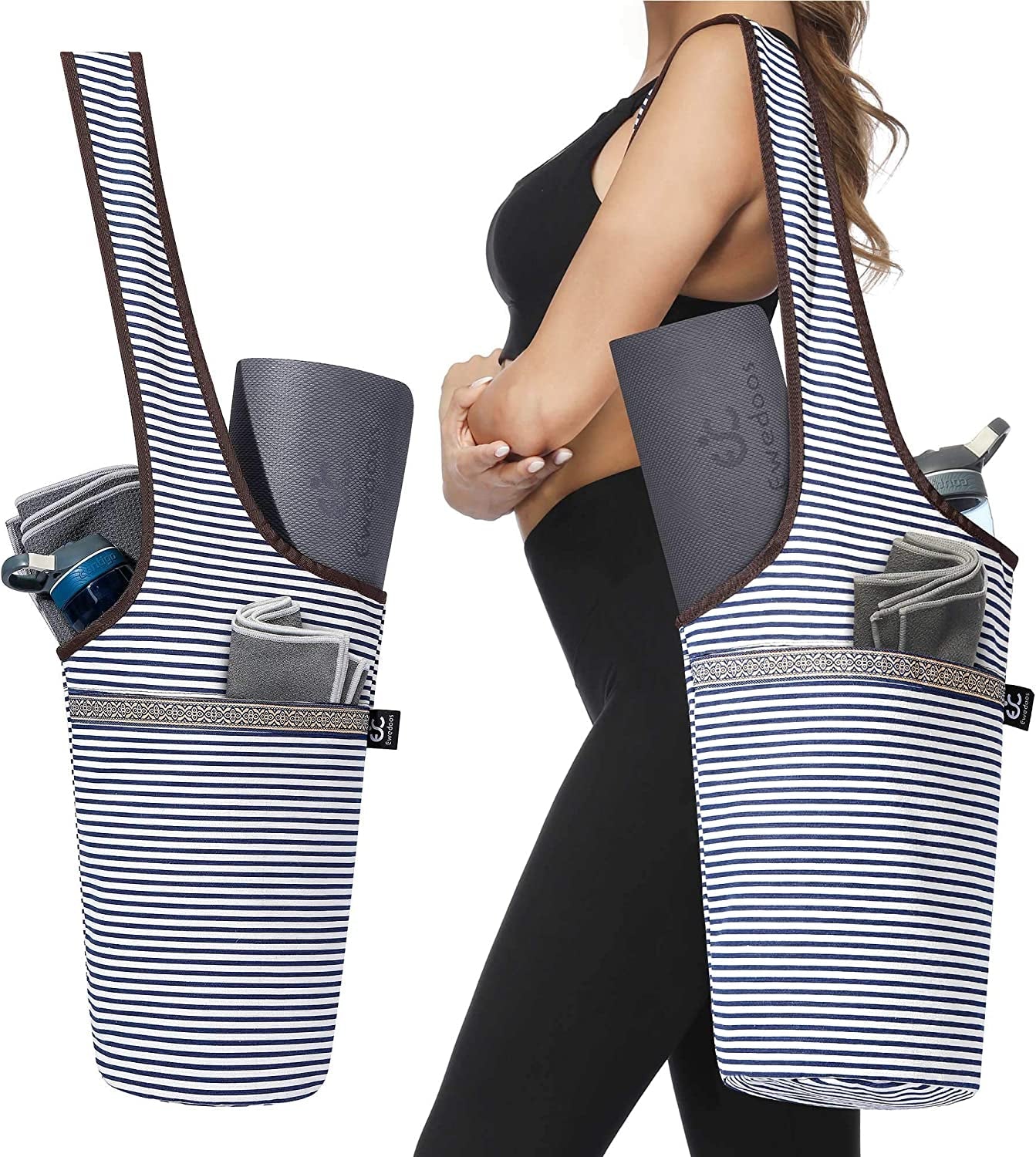 Ewedoos Yoga Mat Bag with Large Size Pocket and Zipper Pocket, Fit Most Size Mats