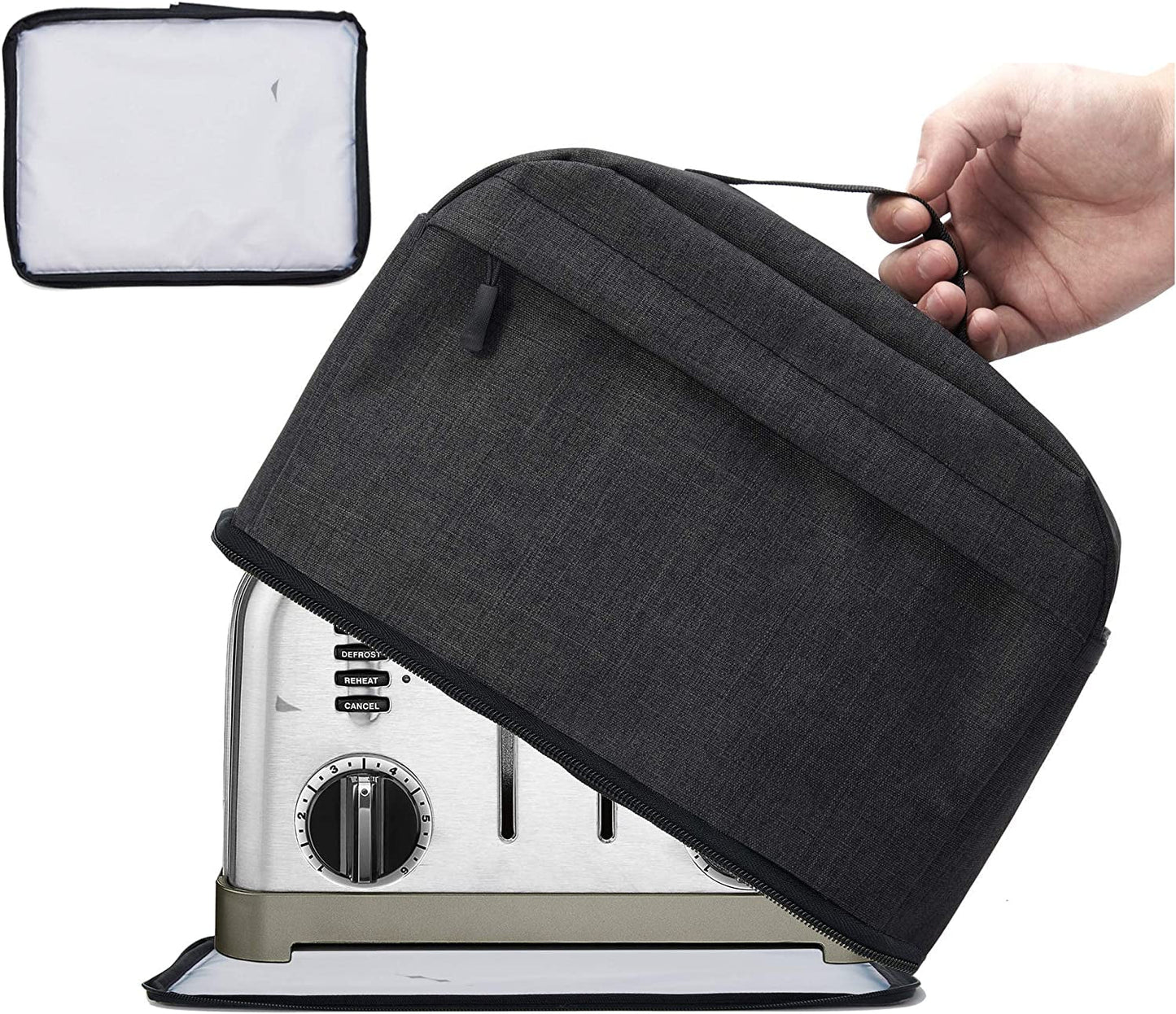 VOSDANS 2 Slice Toaster Cover with Removable Bottom 2-In-1 Toaster Bag with Pockets Toaster Storage Bag with Handle, Dust and Fingerprint Protection, Machine Washable, Black (Patent Design)