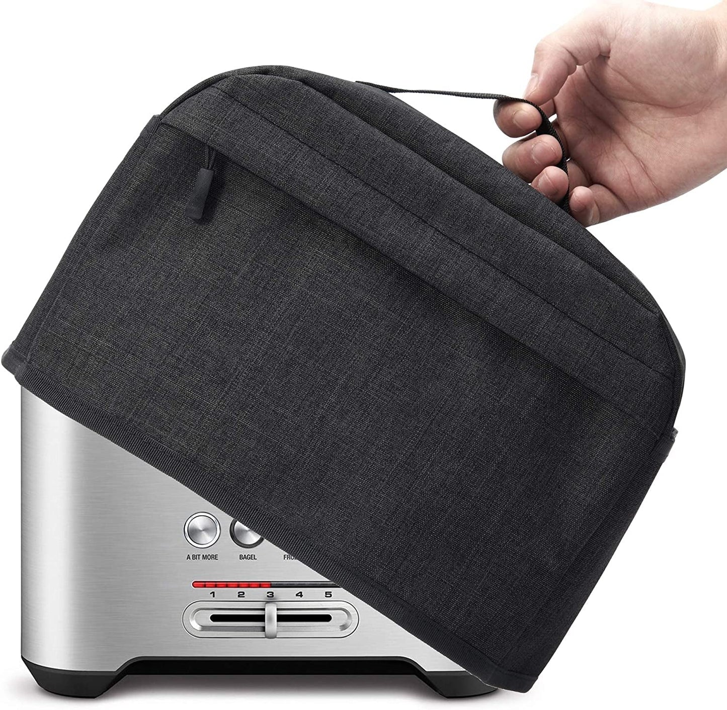 VOSDANS 2 Slice Toaster Cover with Removable Bottom 2-In-1 Toaster Bag with Pockets Toaster Storage Bag with Handle, Dust and Fingerprint Protection, Machine Washable, Black (Patent Design)