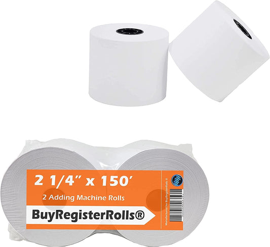 (2 Rolls) 2 1/4 X 150 Ft, White, Adding Machine Tape Paper Rolls, Premium One Ply Cash Register/Adding Machine/Calculator Roll Printing Calculator 10 Key Adding Machine Tape for El-1750 1801 P23