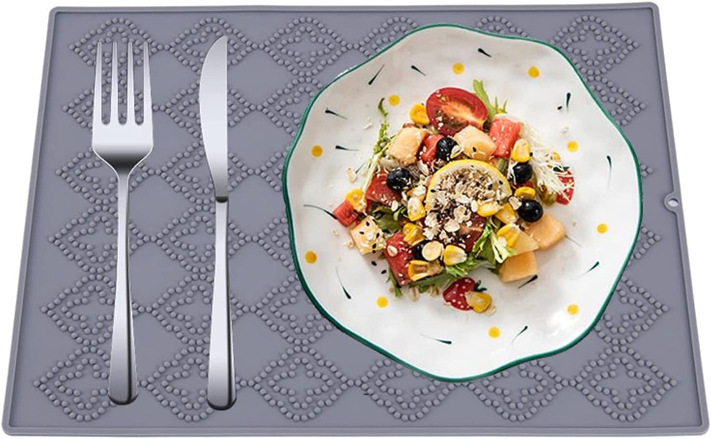 VENMATE Silicone Dish Drying Mat for Kitchen Counter, Heat Resistant Mat, Spoon Rest, Utensil Rest Spatula Holder with Drip Mat, Sink Mat with Cooking Spoon Holder (Black(19" X 14"))