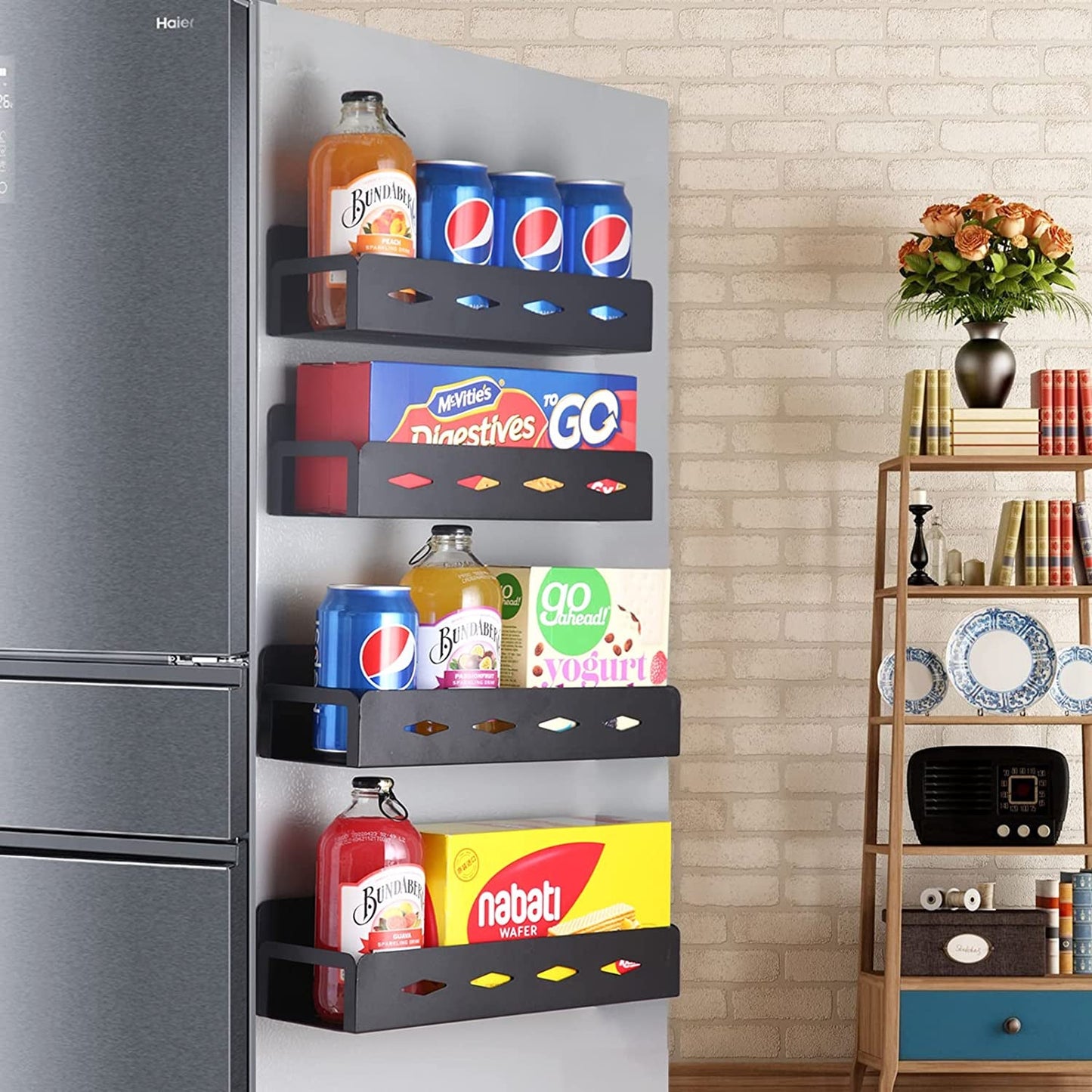 Veeipy 4 Pack 3MM Strong Magnetic Spice Rack for Refrigerator and Oven and Washing Machine,Metal Black