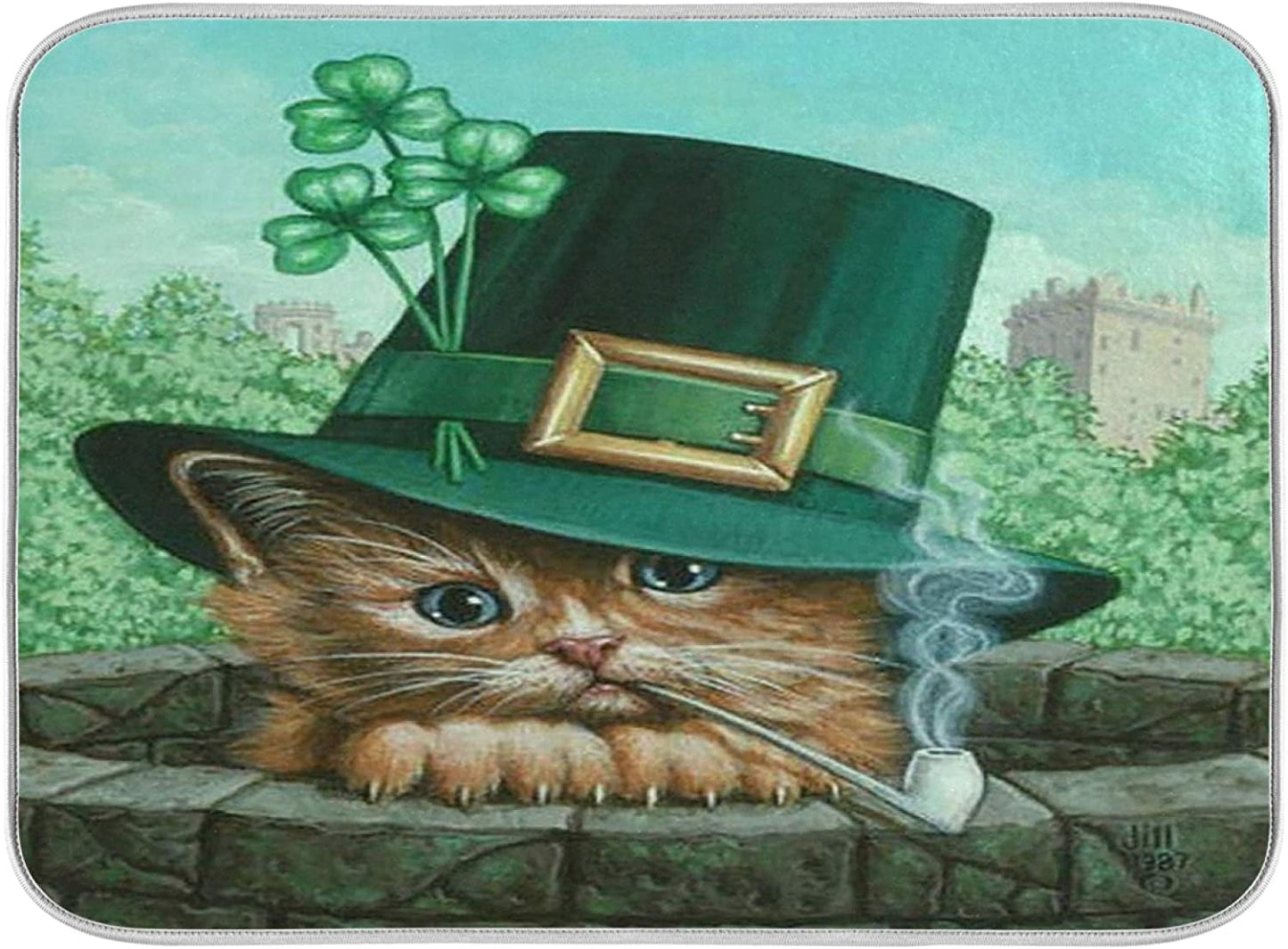 American Flag on Wooden Fence Dish Drying Mats for Kitchen 18X24 Inch USA Flag Patriotic Absorbent Machine Washable Fast Drying Pad Dish Drainer Mat for Kitchen Counter