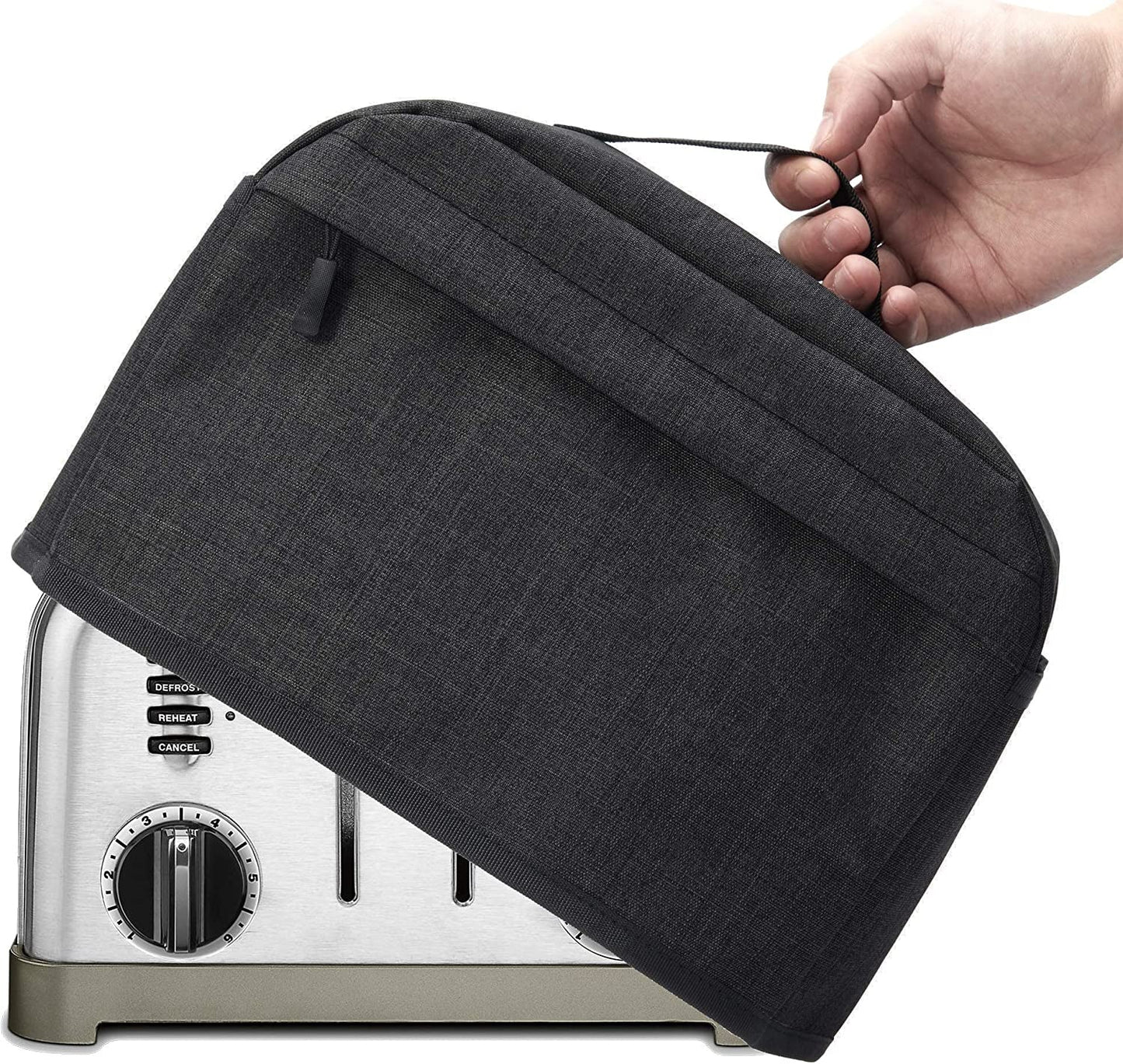 VOSDANS 2 Slice Toaster Cover with Removable Bottom 2-In-1 Toaster Bag with Pockets Toaster Storage Bag with Handle, Dust and Fingerprint Protection, Machine Washable, Black (Patent Design)
