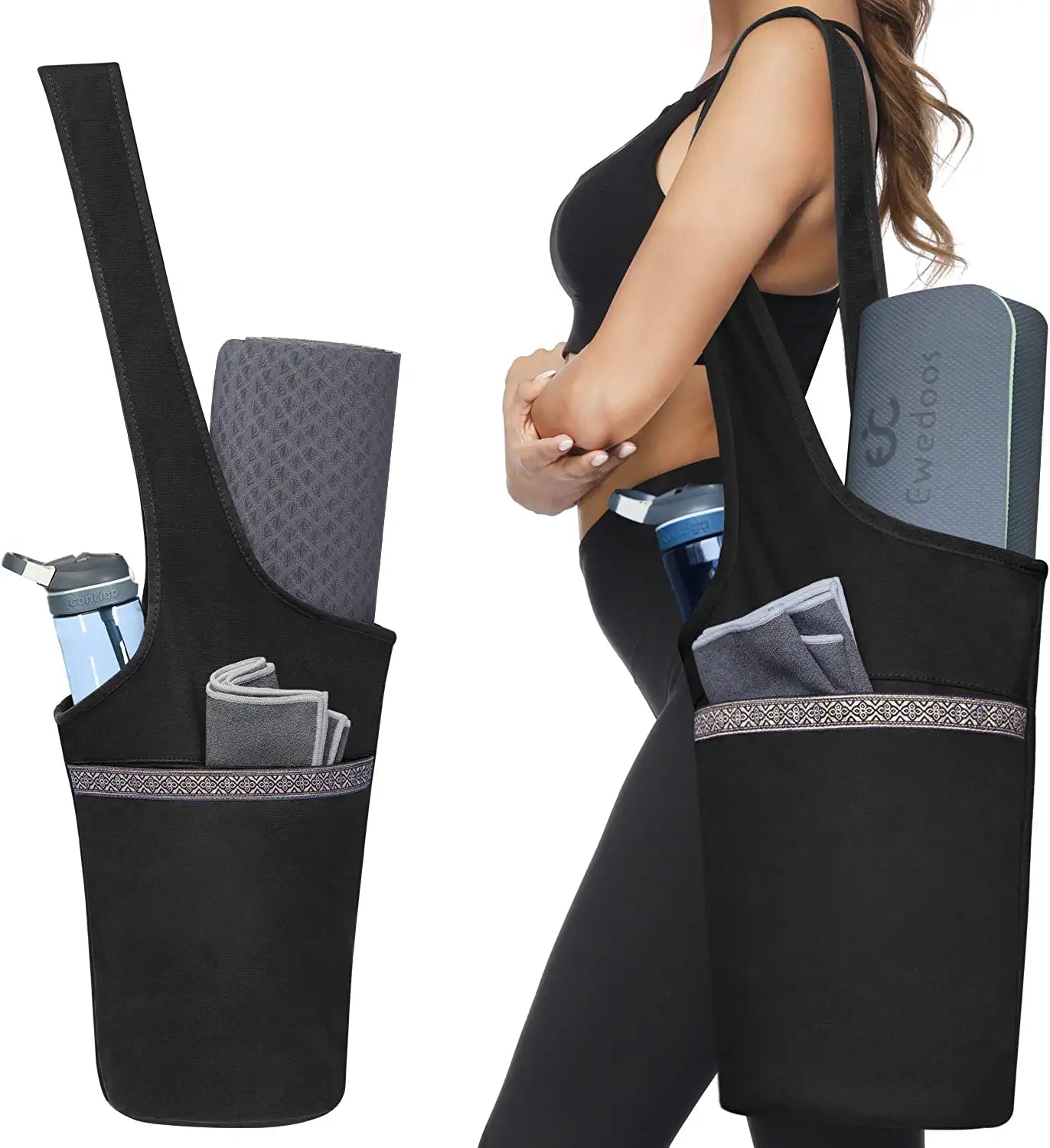 Ewedoos Yoga Mat Bag with Large Size Pocket and Zipper Pocket, Fit Most Size Mats
