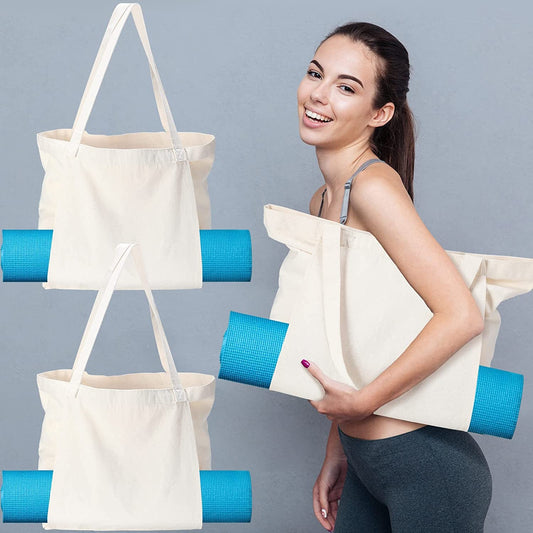 2 Pack Yoga Mat Bag Large Yoga Bags and Carriers Yoga Accessories Gym Bag Cotton Canvas Totes Bags Shoulder Bag with Yoga Mat Carrier Holder Carryall Tote for Workout Gear Travel Pilates Beach