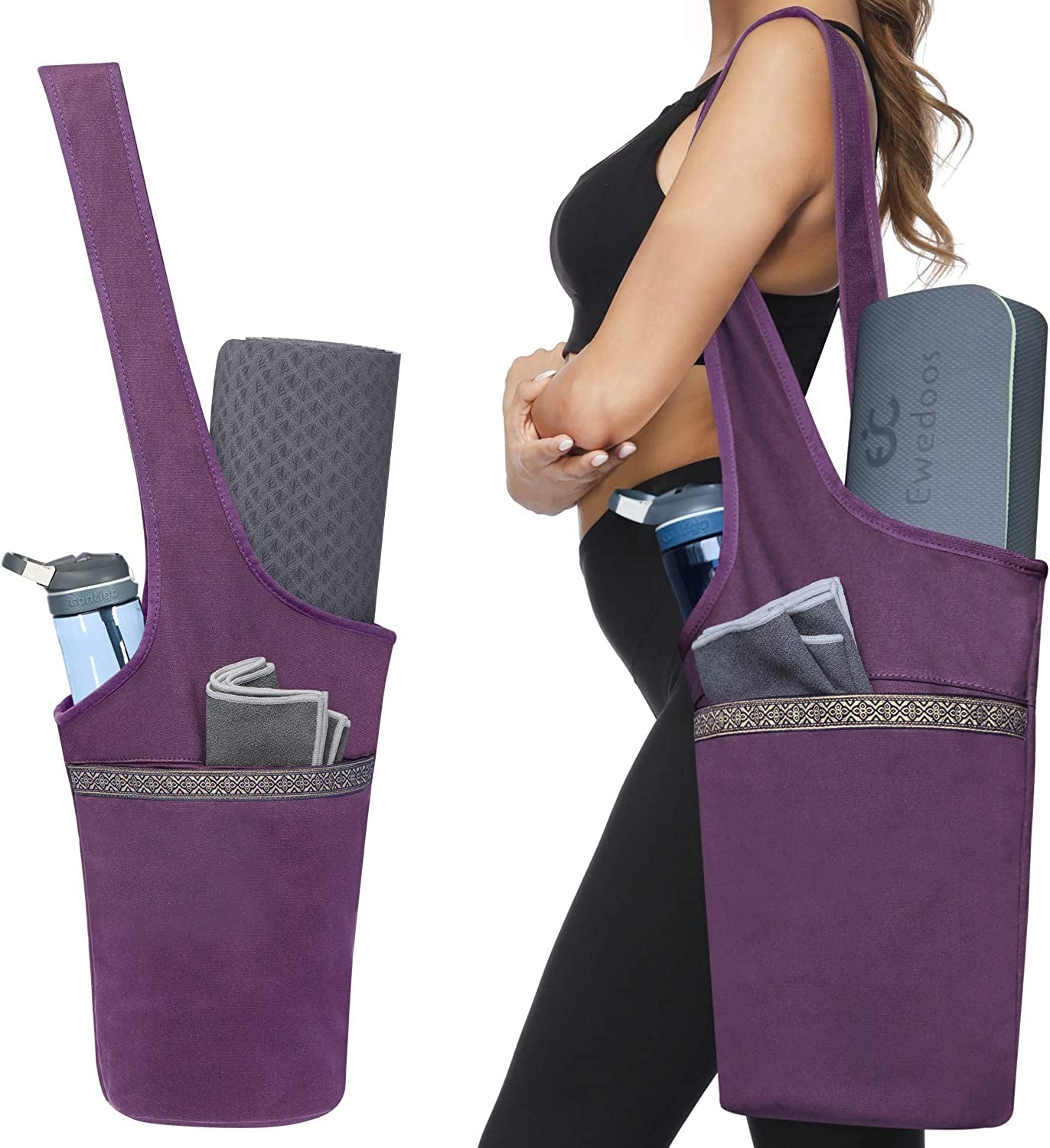 Ewedoos Yoga Mat Bag with Large Size Pocket and Zipper Pocket, Fit Most Size Mats