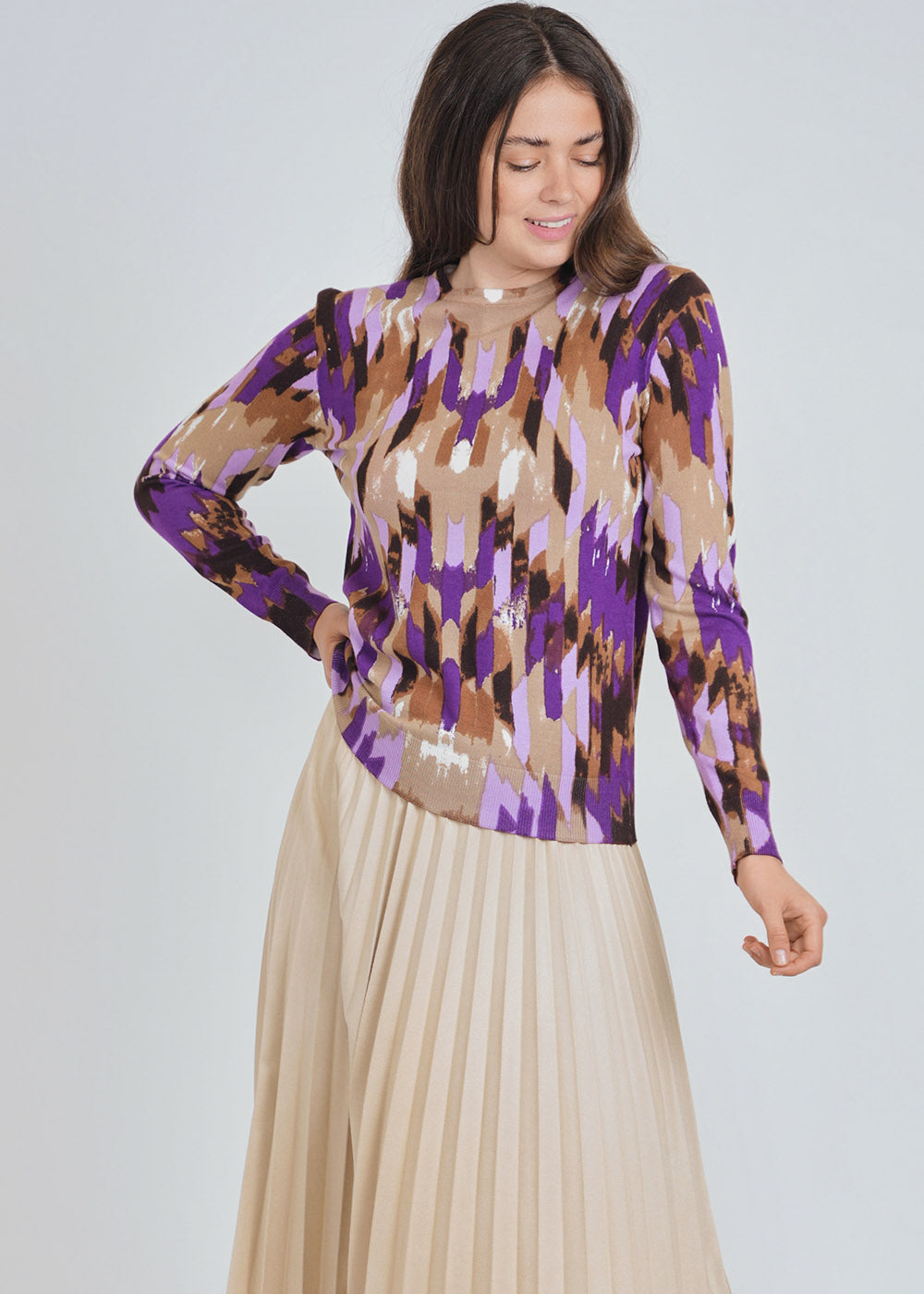 Abstract Purple Hue Knit Sweater