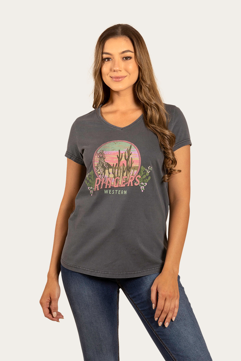 Vista Womens V-Neck Relaxed Fit T-Shirt - Black