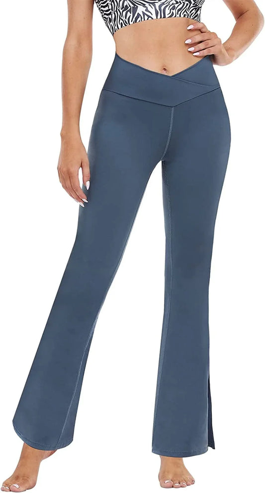 A AGROSTE Women'S Casual Bootleg Yoga Pants V Crossover High Waisted Workout Bootcut Yoga Pants Leggings