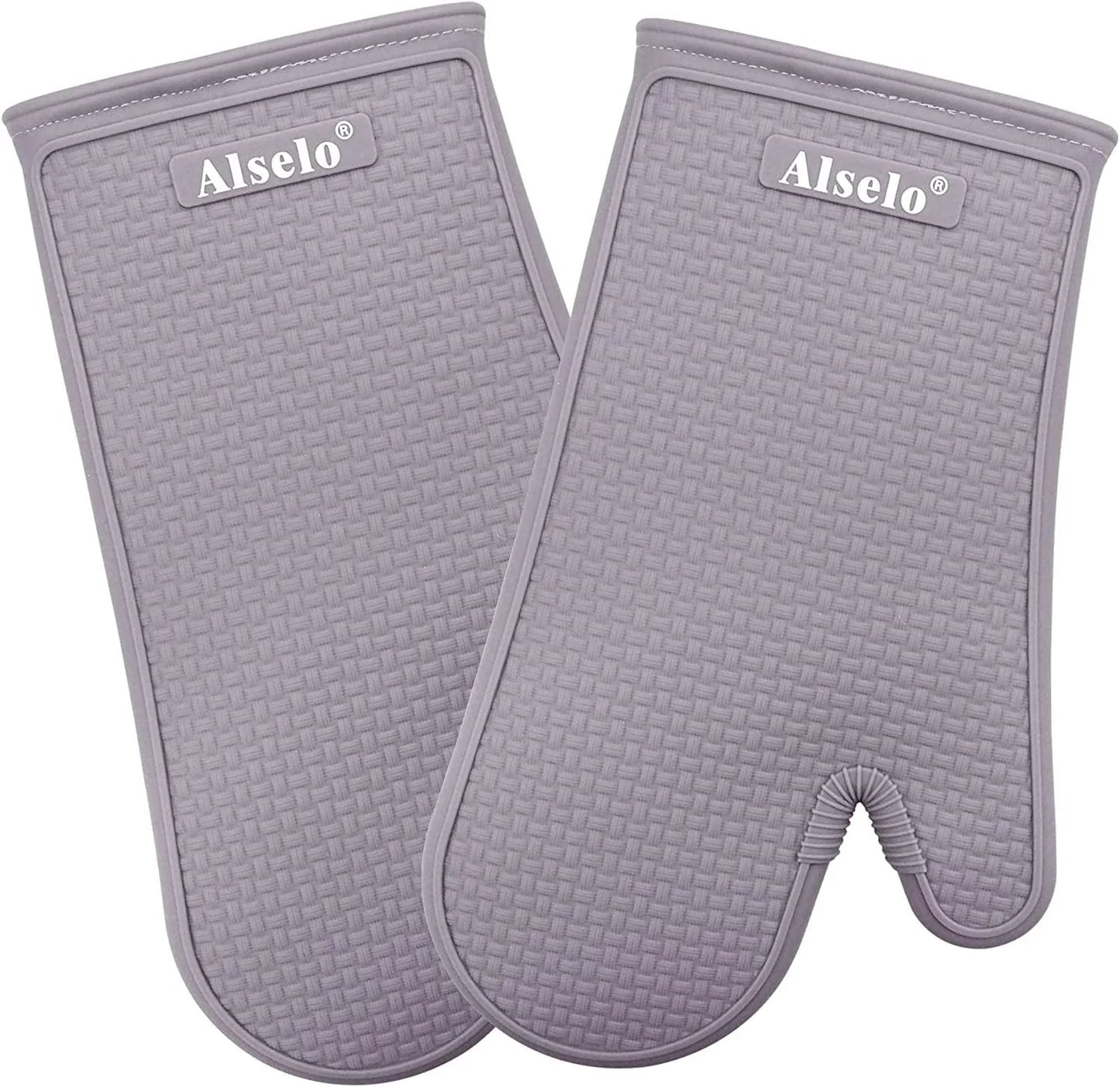 Alselo Oven Mitts Heat Resistant Silicone Kitchen Gloves for 550 Degrees with Waterproof and Non-Silp, Set of 2 Oven Gloves for Baking Cooking Barbecue Microwave Machine Washable (Blue, 2)