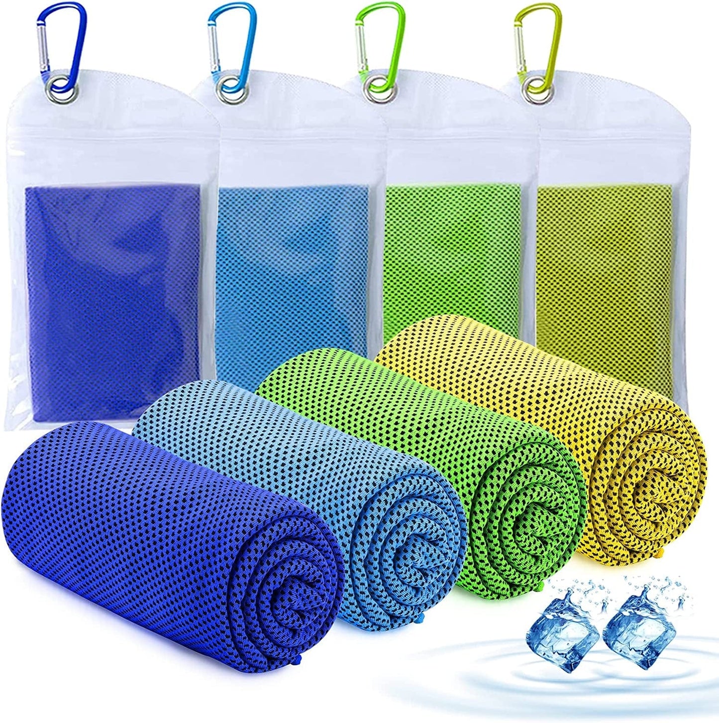 Amgico Cooling Towels 4 Pack, Microfiber Cooling Towel for Neck, Instant Cooling Relief, Super Absorbent Cold Towel for Camping, Hiking, Gym Workout, Fitness, Yoga Cool Towels