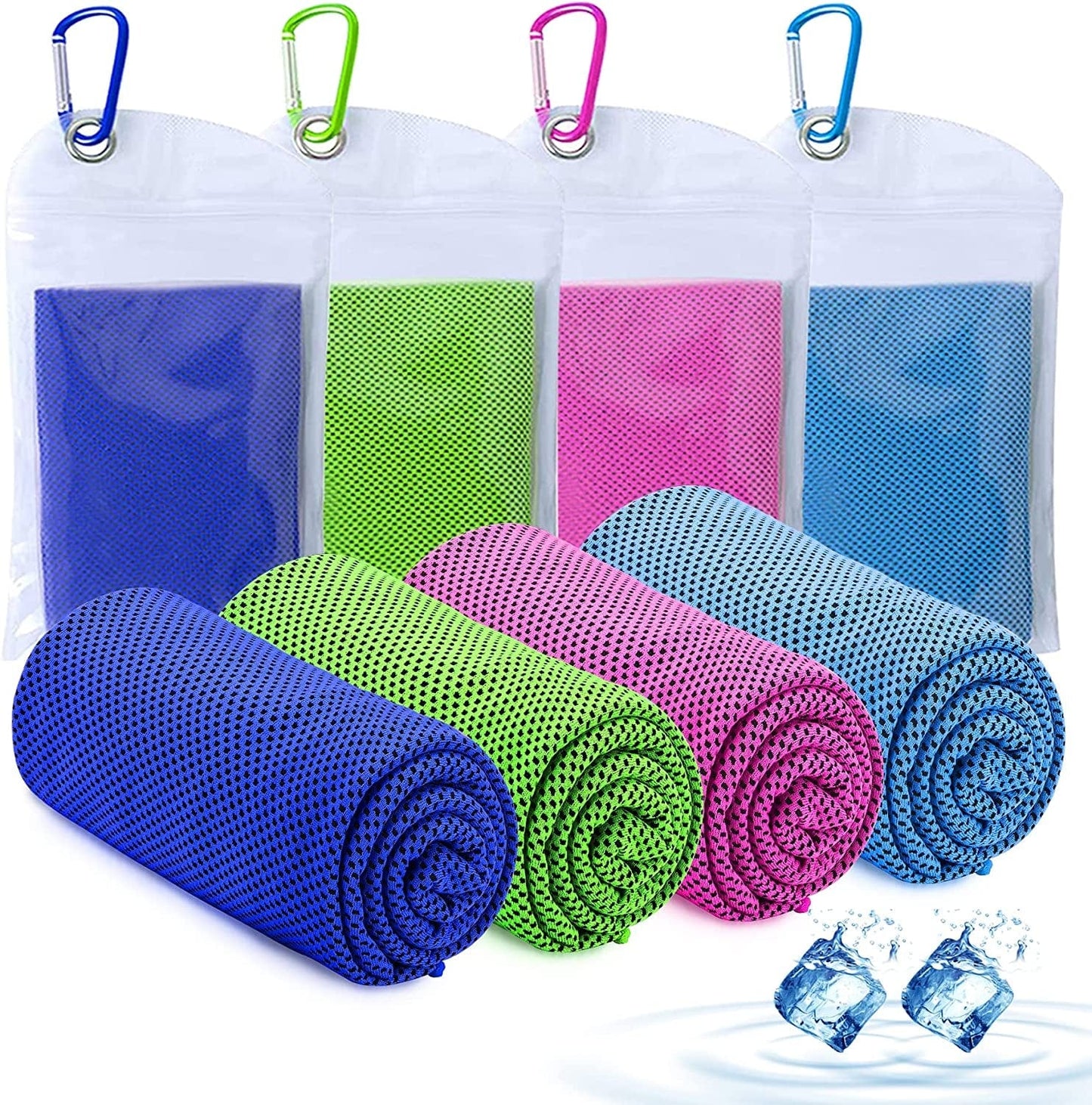 Amgico Cooling Towels 4 Pack, Microfiber Cooling Towel for Neck, Instant Cooling Relief, Super Absorbent Cold Towel for Camping, Hiking, Gym Workout, Fitness, Yoga Cool Towels