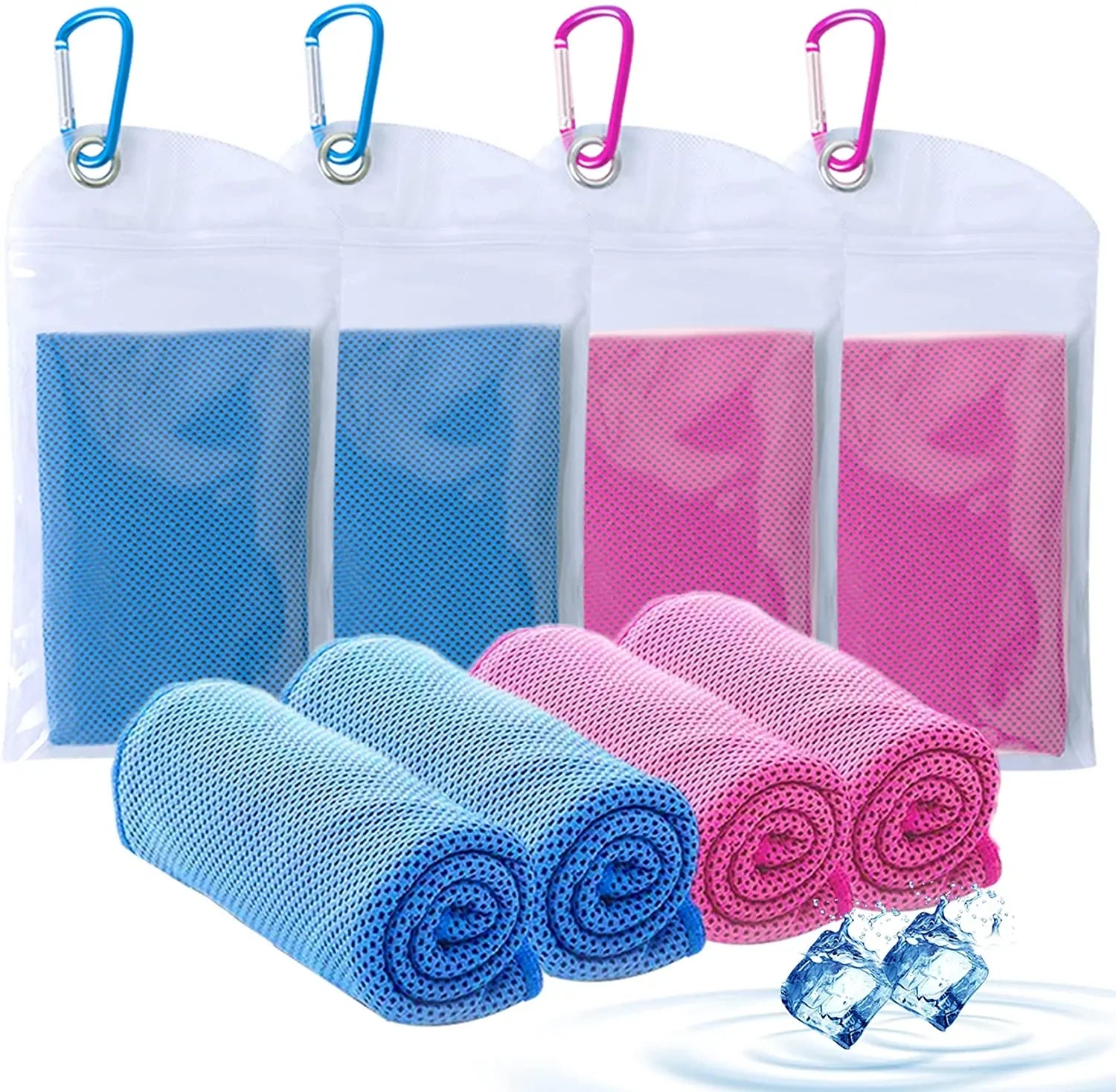 Amgico Cooling Towels 4 Pack, Microfiber Cooling Towel for Neck, Instant Cooling Relief, Super Absorbent Cold Towel for Camping, Hiking, Gym Workout, Fitness, Yoga Cool Towels