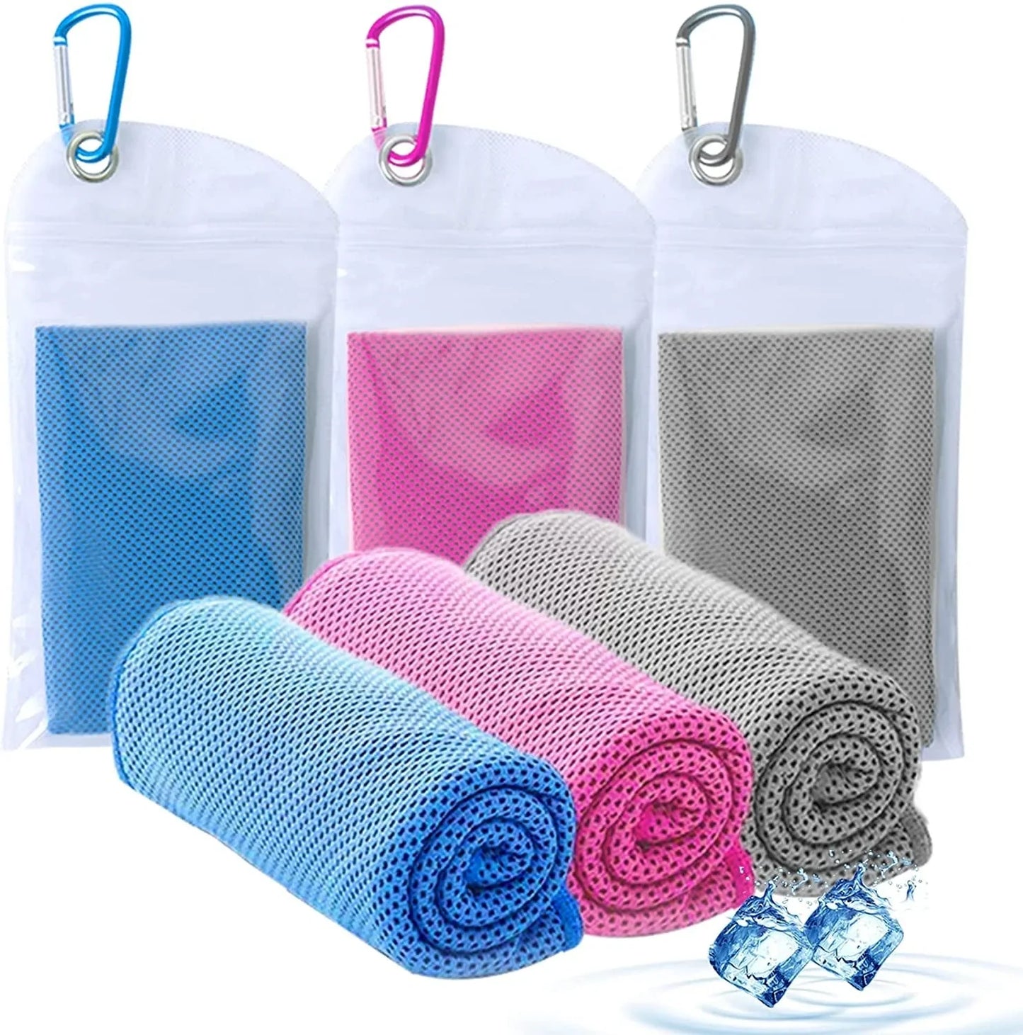 Amgico Cooling Towels 4 Pack, Microfiber Cooling Towel for Neck, Instant Cooling Relief, Super Absorbent Cold Towel for Camping, Hiking, Gym Workout, Fitness, Yoga Cool Towels