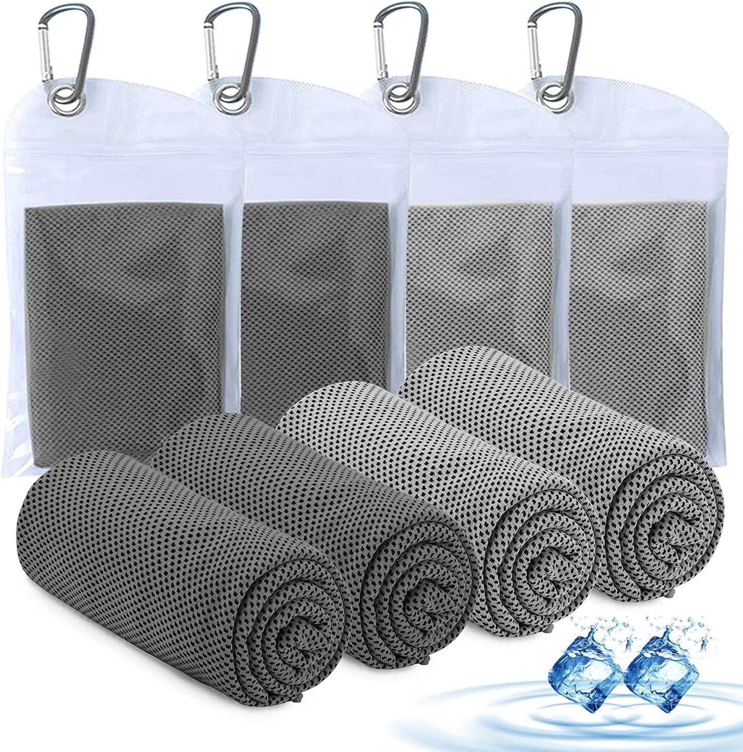 Amgico Cooling Towels 4 Pack, Microfiber Cooling Towel for Neck, Instant Cooling Relief, Super Absorbent Cold Towel for Camping, Hiking, Gym Workout, Fitness, Yoga Cool Towels