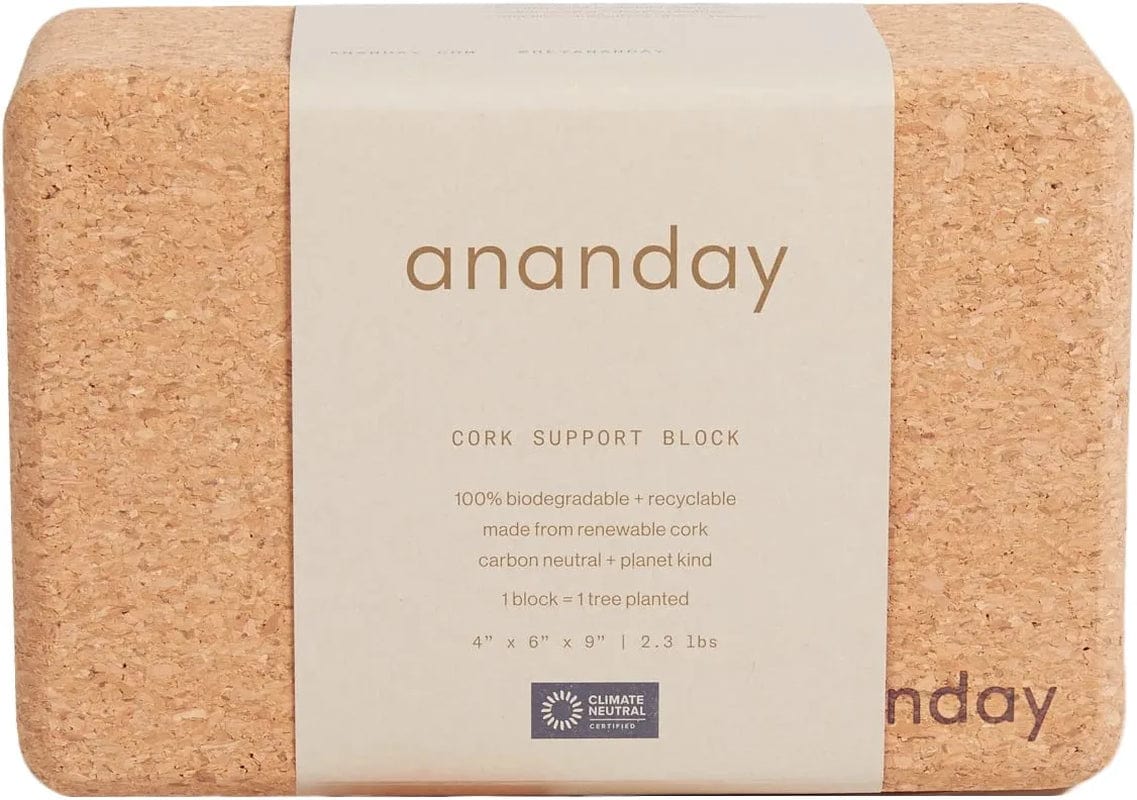 Ananday Cork Yoga Block — Sustainable 100% Cork, Non-Slip, Plastic-Free, Clean, Supportive, Durable — Carbon Neutral + Trees Planted