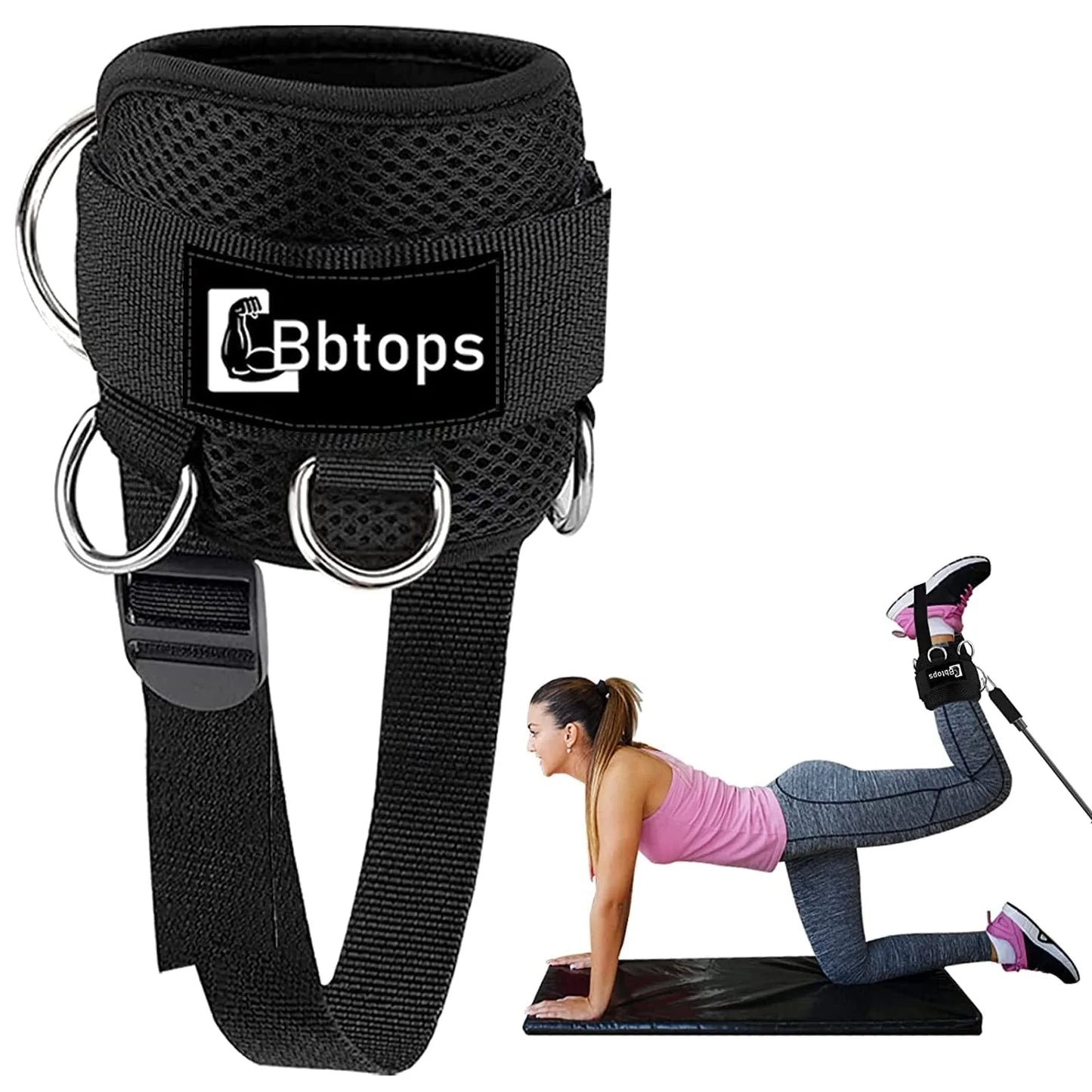 Ankle Strap for Cable Machine,Bbtops Adjustable Ankle Straps Leg Straps for Working Out Ankle Cable Attachments for Leg,Ankle,Thigh,Glutes (Black（1Pcs）)