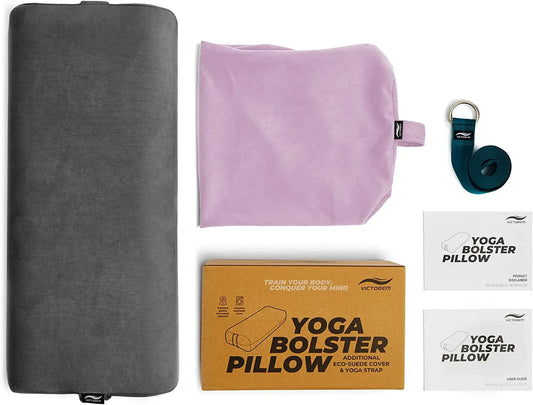 Victorem Yoga Bolster Pillow - Meditation Pillow with Extra Machine Washable Cover - Yoga Bolster Rectangular with Handle - Yoga Bolster for Restorative Yoga - Yoga Pillow Cushion - Strap Included