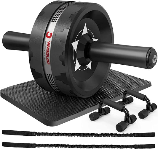 Vinsguir Ab Roller Wheel Kit - Ab Workout Equipment with Push up Bars, Resistance Bands, Knee Mat, Home Gym Fitness Equipment for Core Strength Training, Abdominal Roller Machine with Gym Accessories for Men & Women